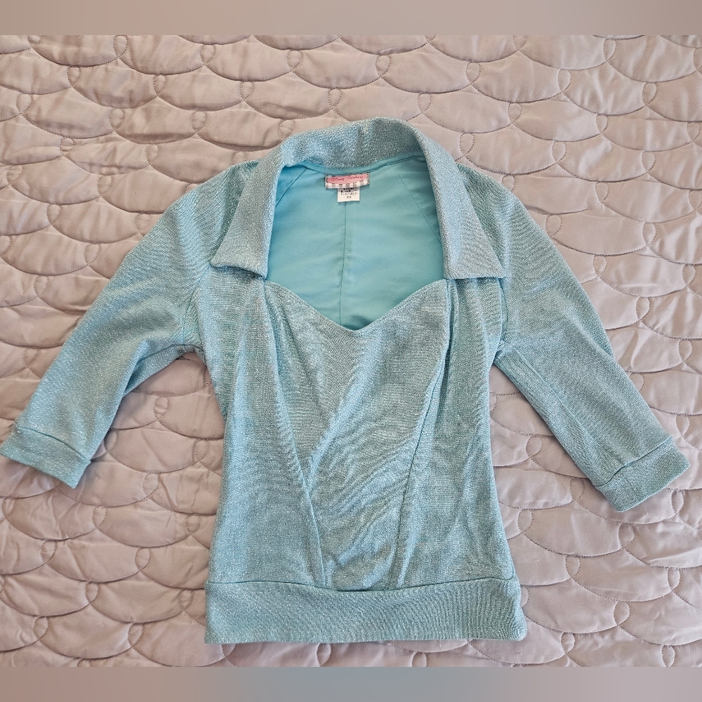 Pinup Couture light blue sparkly lurex top